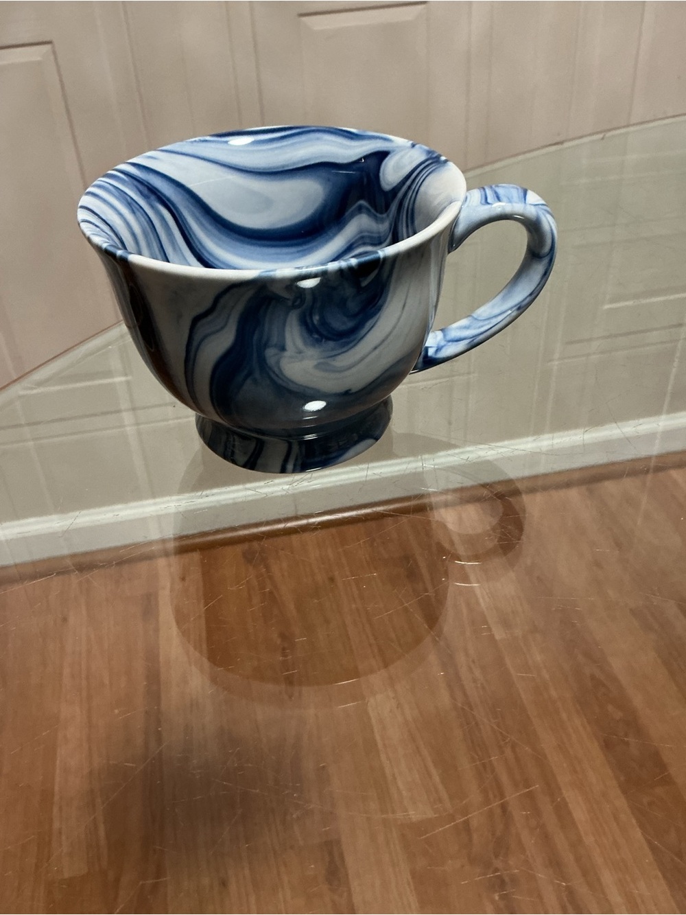 Potters Studio Pedestal Mug Blue And Beige Marble Swirl